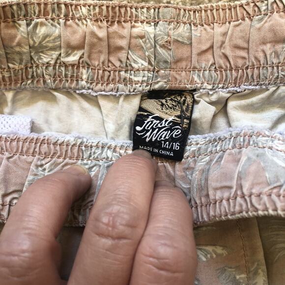 First Wave Swim Shorts Boys XLarge 14-16 Pink Palm Trees Drawstring Board Shorts - Picture 4 of 4